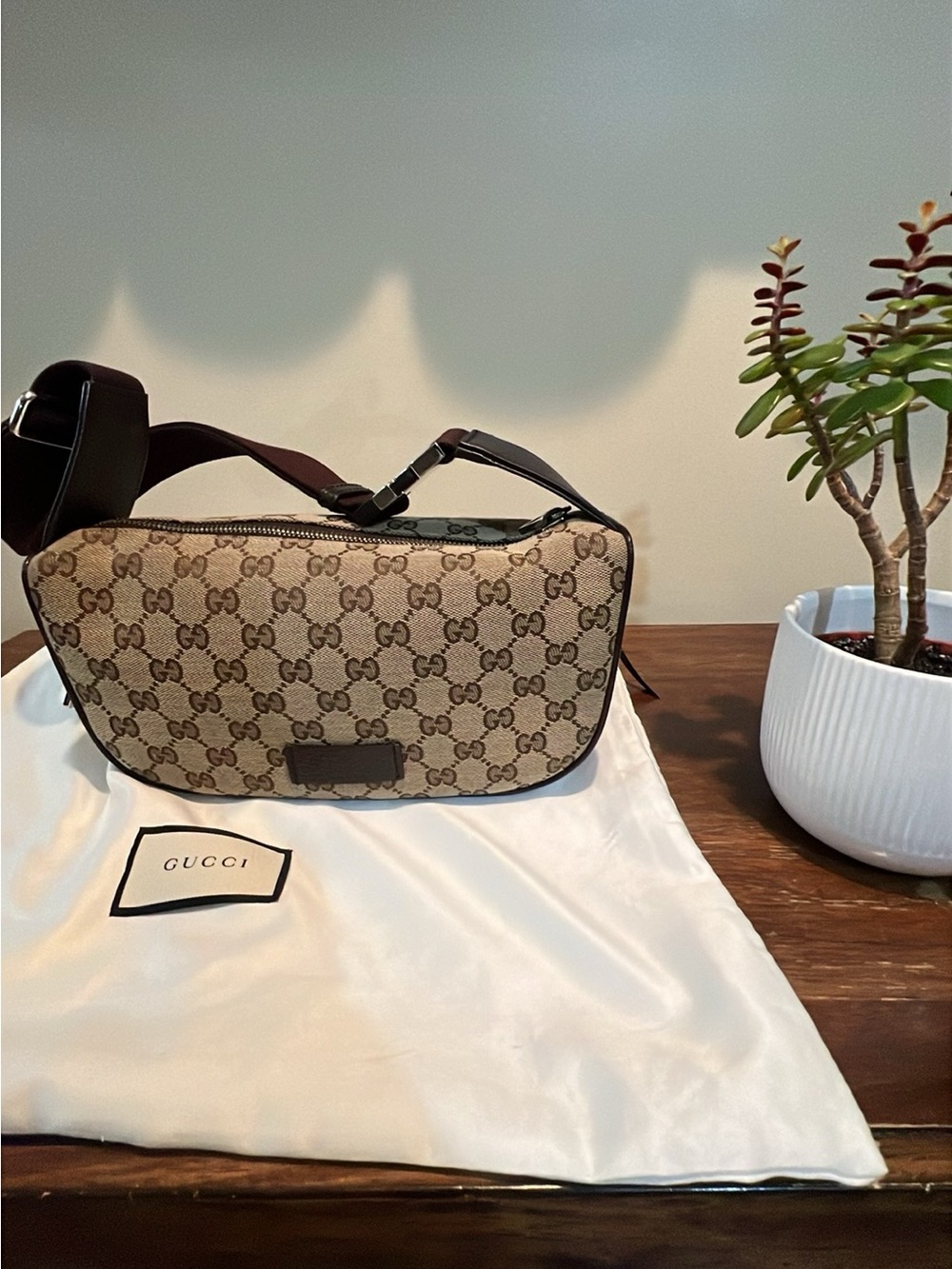 Gucci Brown & Beige GG Canvas Belt Bag